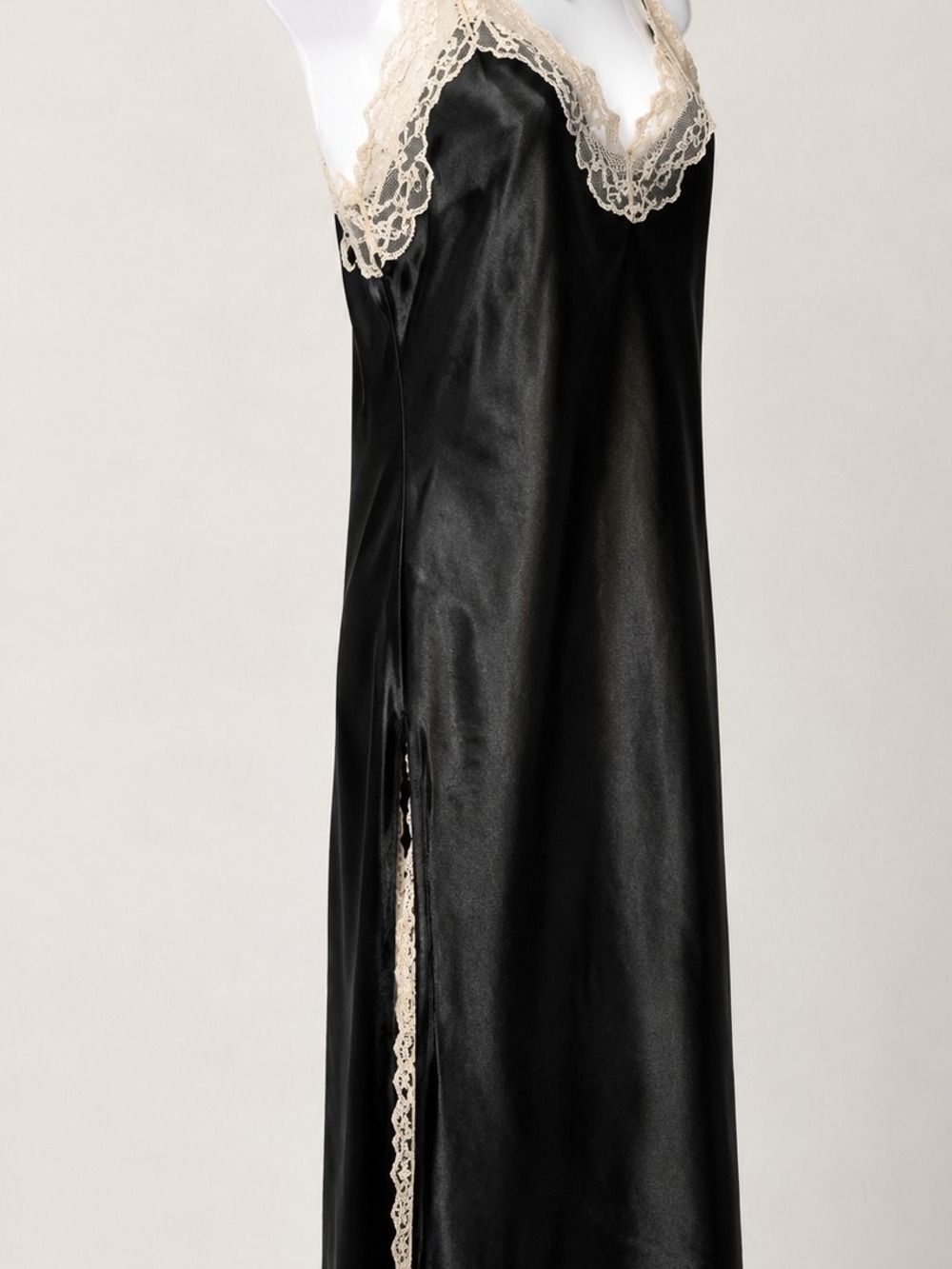 Vintage Black Satin Lace Trim Maxi Slip Dress - Picture 3 of 3